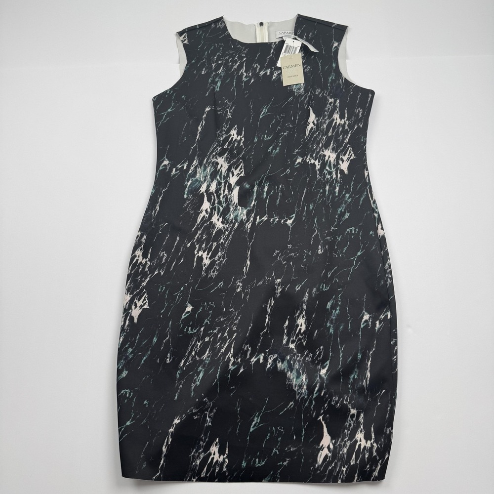 Carmen Marc Valvo Womens Sheath Dress Large Marble Print Sleeveless CD500010 NWT